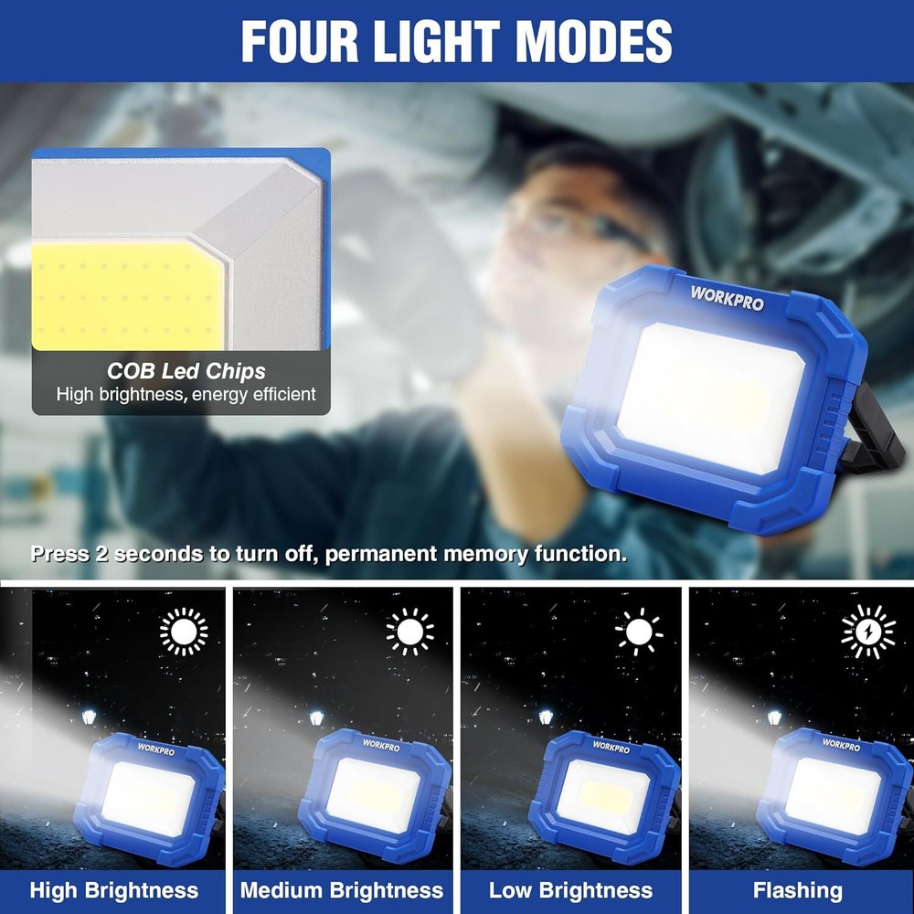 2000LM Rechargeable LED Work Light 2PC Magnetic Work Light Stand COB Flood Light