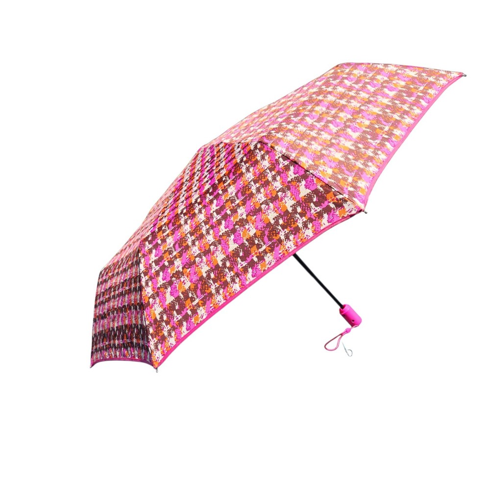 Vera Bradley Compact Umbrella Pink Houndstooth Pattern Automatic Release