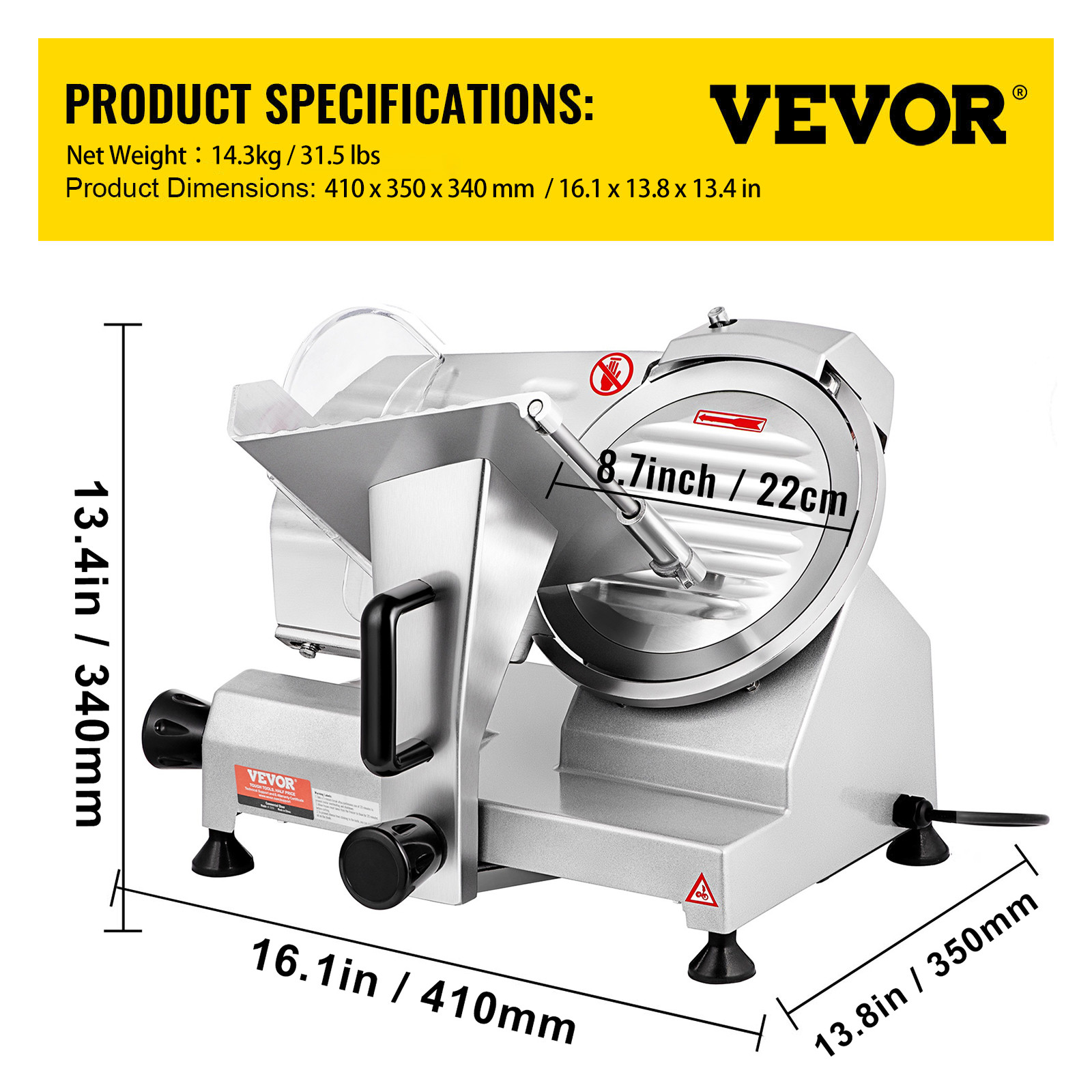 VEVOR Commercial Electric Meat Slicer Deli Food Cutter 8in Blade 200W 350-400RPM