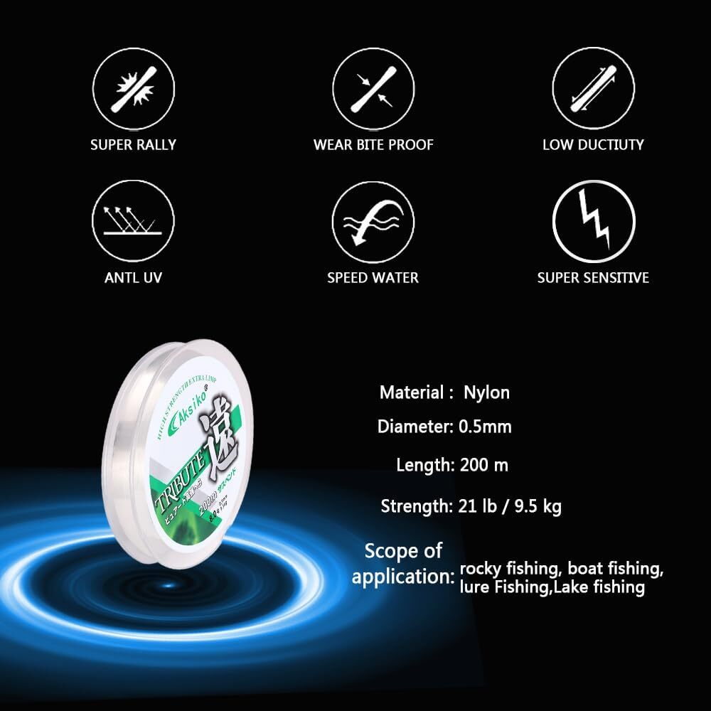 Clear Fishing Line, 656ft Nylon Wire String, Beading White