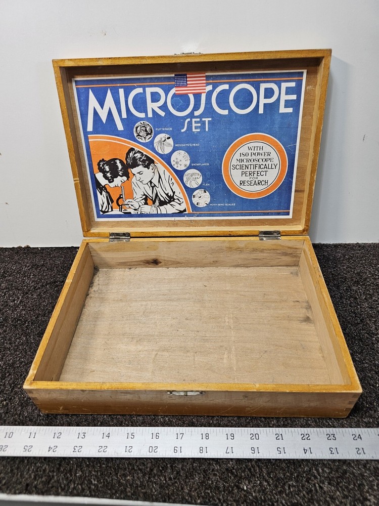 Vintage Microscope Set Original Wooden Box Only
