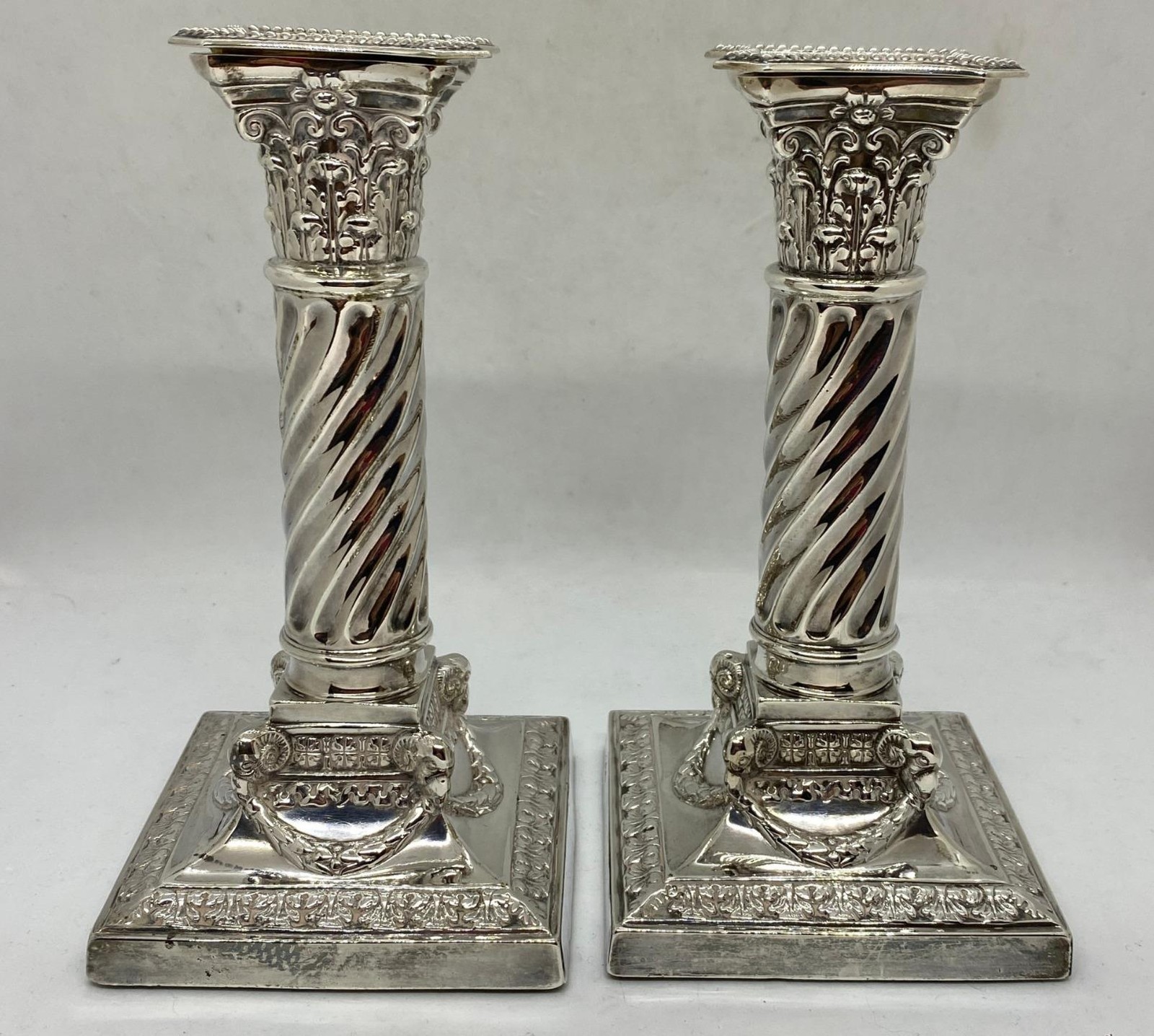 Jenkins & Timm Sterling Weighted Piano Candlesticks Sheffield 1896 Antique