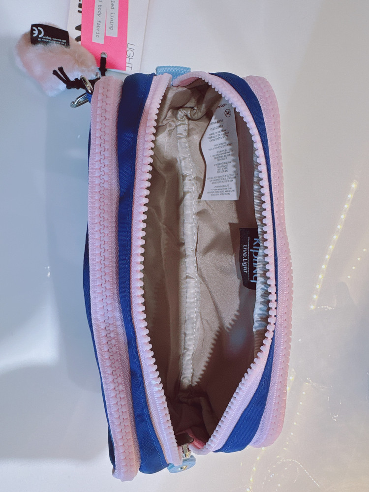 NEW Kipling Gitroy Pencil Case Cosmetic Case Blush blue Monkey Charm