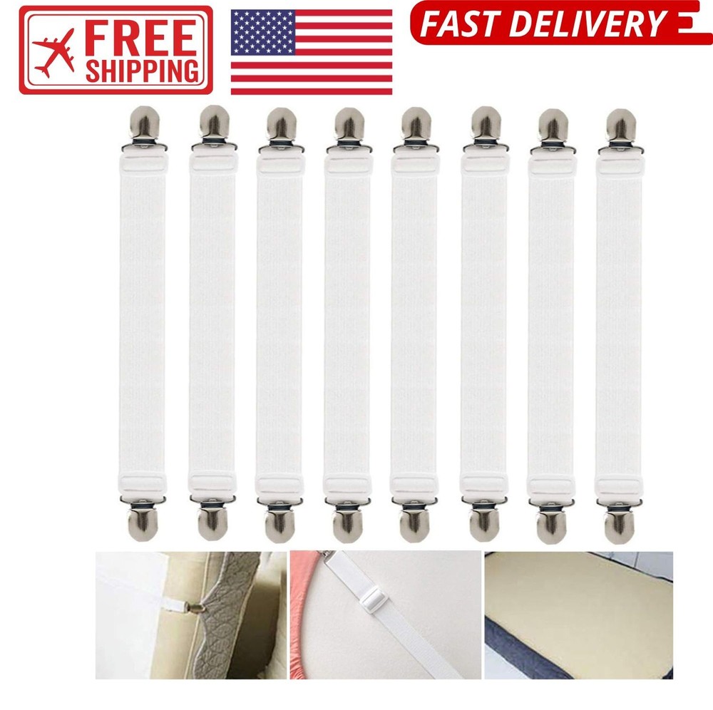 8pcs Sheet Straps, Adjustable Bed Sheet Holder Straps Fitted Sheet Clips,Elastic
