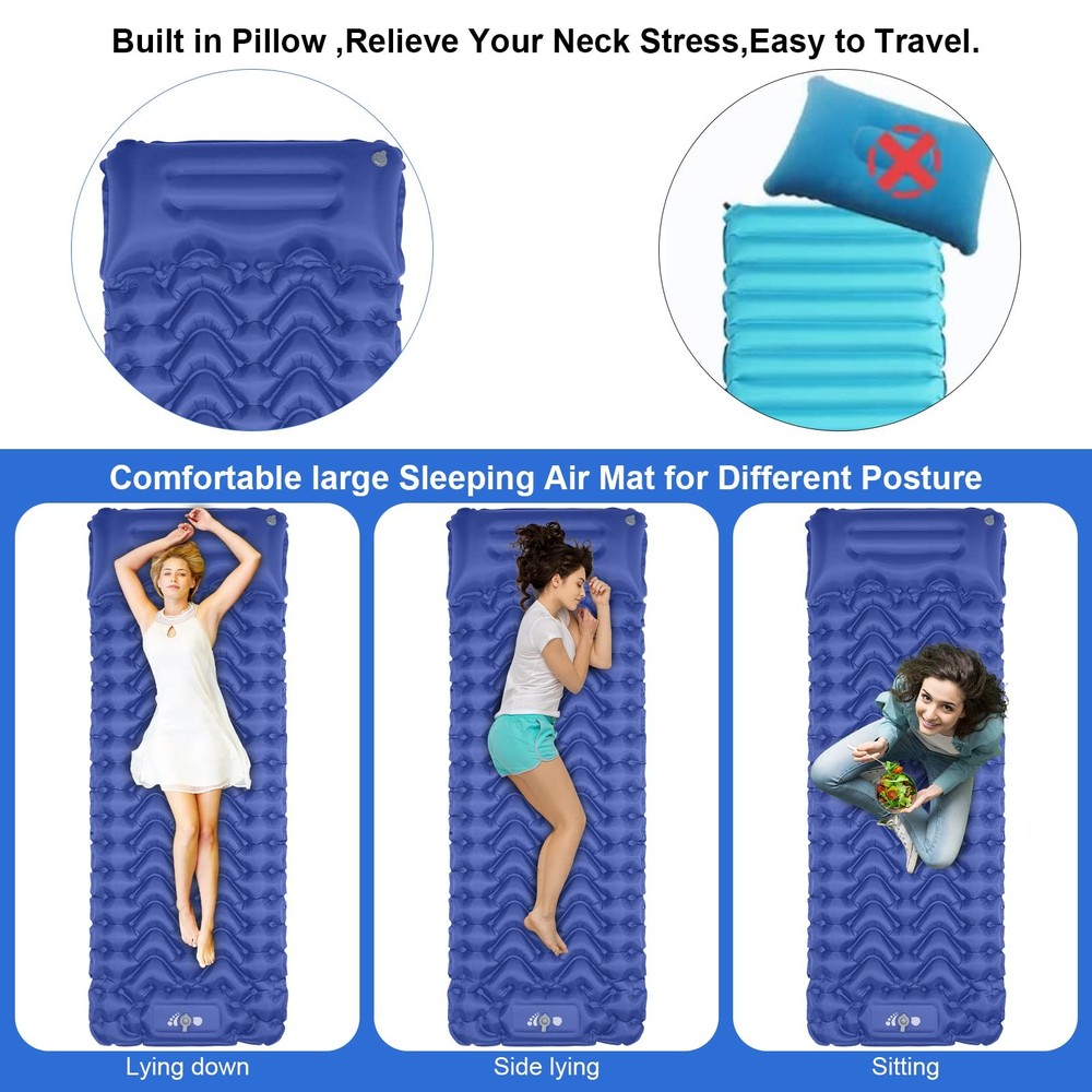 Sleeping Pad, Ultralight Inflatable Sleeping Pad for Camping, Built-in Pump, ...