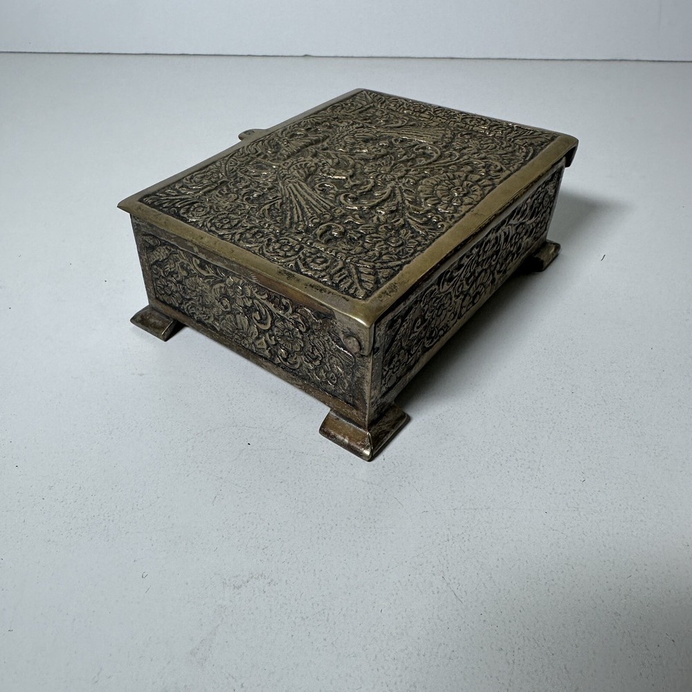 Vintage Brass Engraved Cigarette Box Case