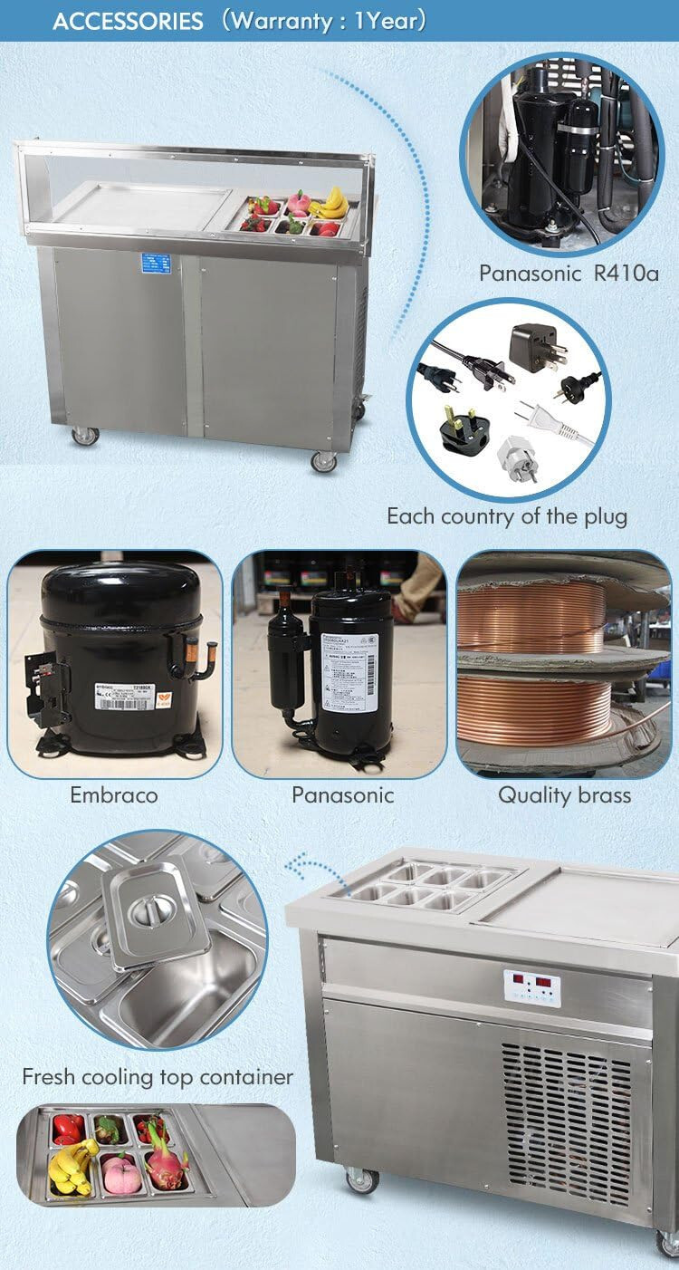 Kolice Commercial Single Square Pan Fried Ice Cream Roll Machine 6 Buckets