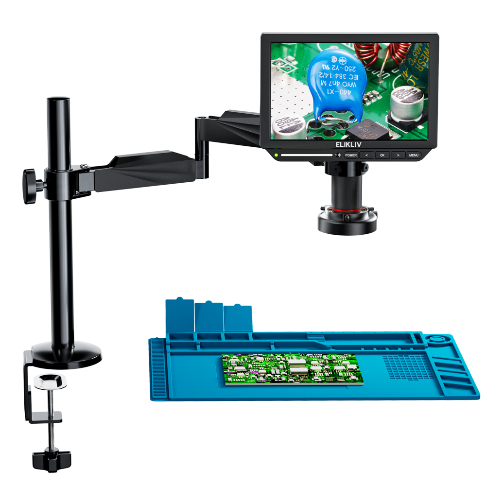 Elikliv 4K Soldering Digital Microscope 52MP 10.1" HDMI with 360° Flex Arm Stand