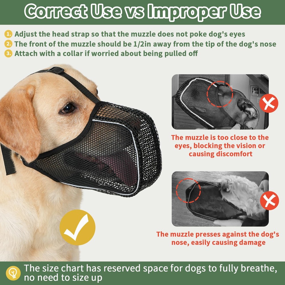 Dog Muzzle, Mesh Muzzle with Panting Room for Large Medium Small Sized Dogs, ...