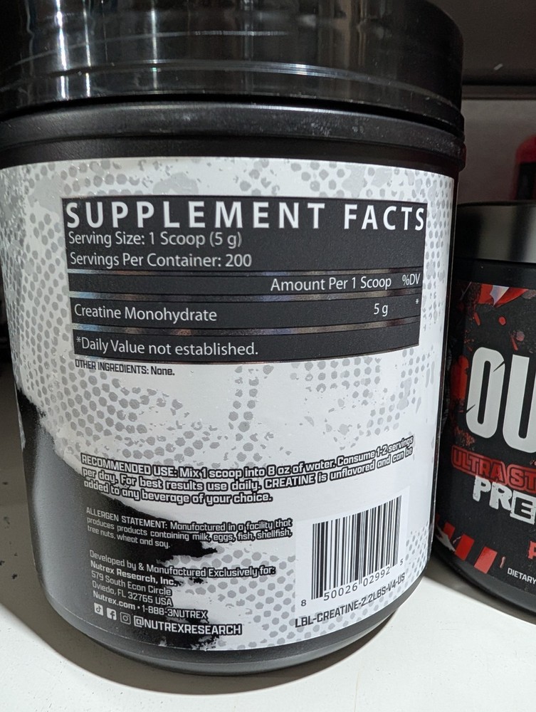 Nutrex Outrage Pre-Workout Fruit 30 Serv PLUS Nutrex 1000 Gram Creatine Unflav