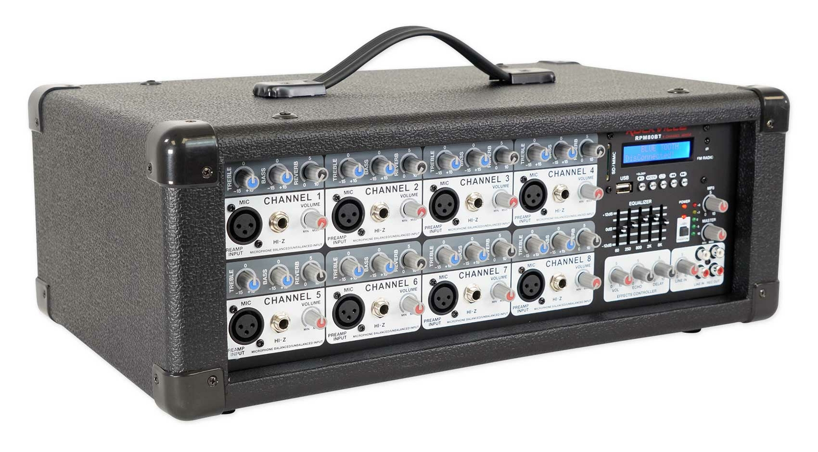 Rockville RPM80BT 2400w Powered 8 Channel Mixer/Amplifier w/Bluetooth/EQ/Effects