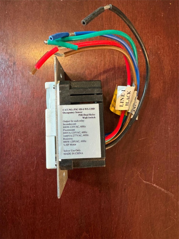 PacWave PIR Dual Relay Wall Switch with Occupancy Sensor Part # PSC-ID-I-WS-130D