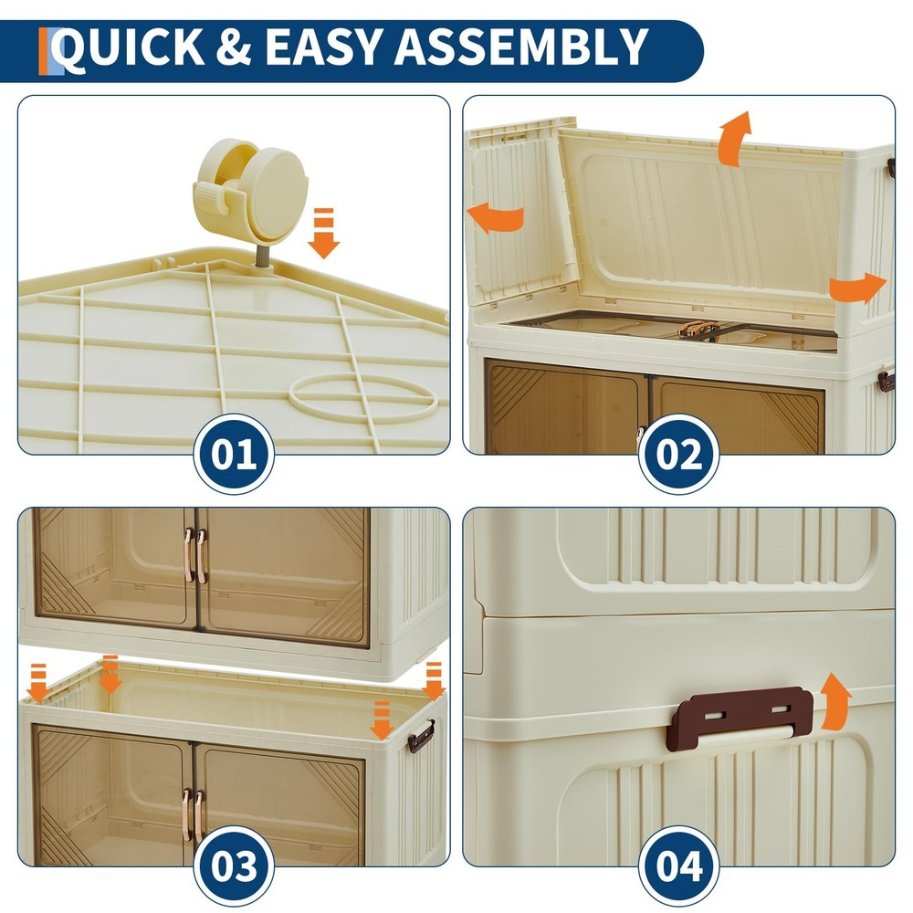 240QT Stackable Storage Bins, Folding Storage with Magnetic Doors & Wheels, L...