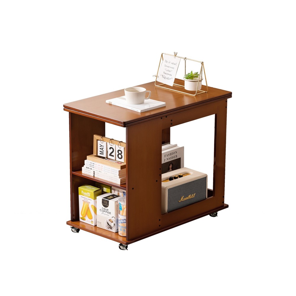 Bamboo folding edge table with movable storage, foldable tabletop suitable for