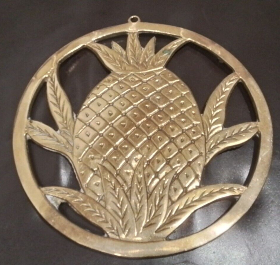 VINTAGE 7 3/4" Solid Brass Pineapple Design Footed Trivet Made In INDIA