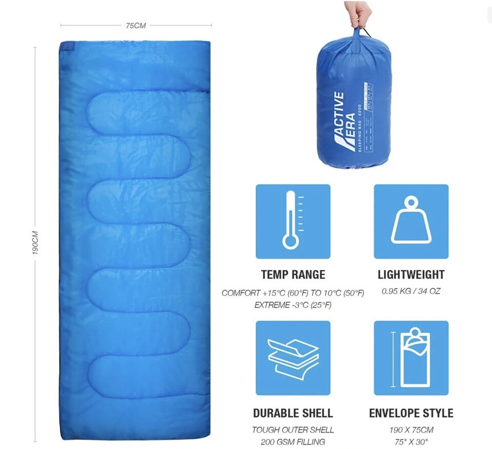 New Active Era Sleeping Bag E200 Blue Lightweight & Compact