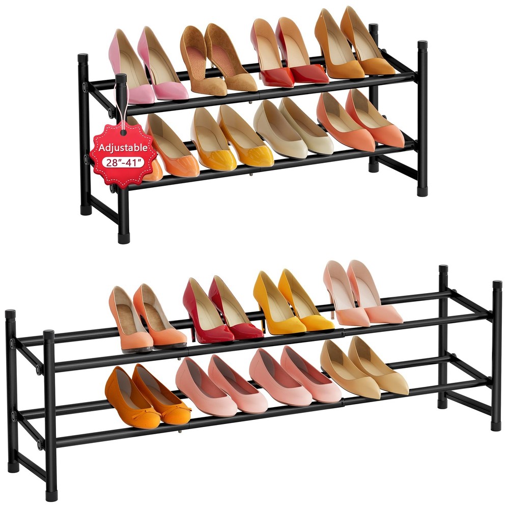 Expandable Shoe Rack for Closet 2 Tier, 28“-41“ Adjustable & Stackable Shoe S...