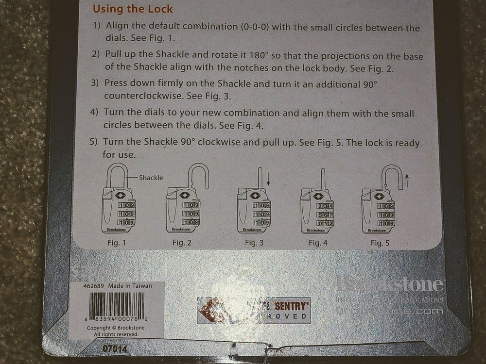 BROOKSTONE Luggage Lock Combination Combo Lock UNSET