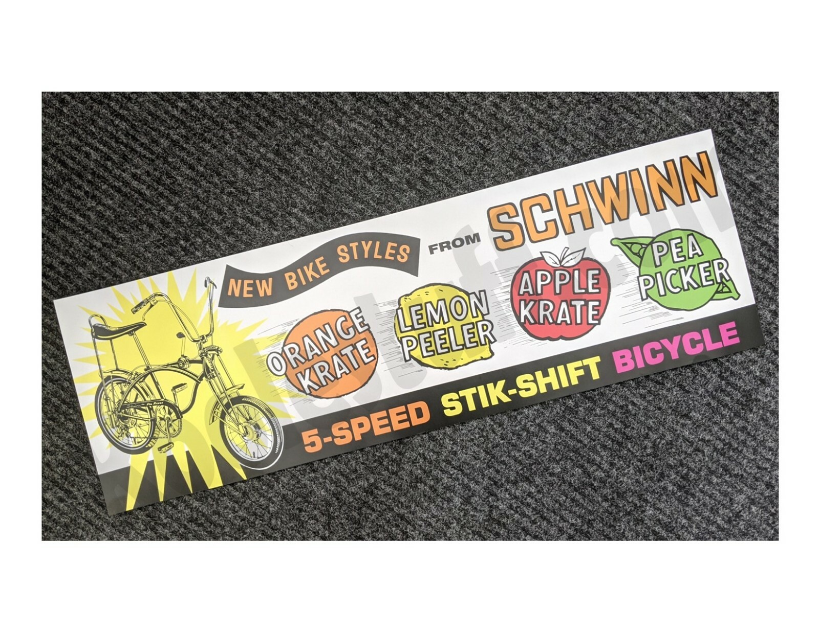 Schwinn Bicycle 1969 KRATE / STING-RAY Window Banner / Poster - SCHWINN APPROVED