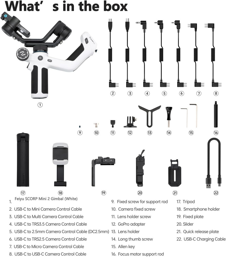 SCORP Mini 2 (White) Gimbal Stabilizer for Camera & Smartphone, 3-Axis Handheld