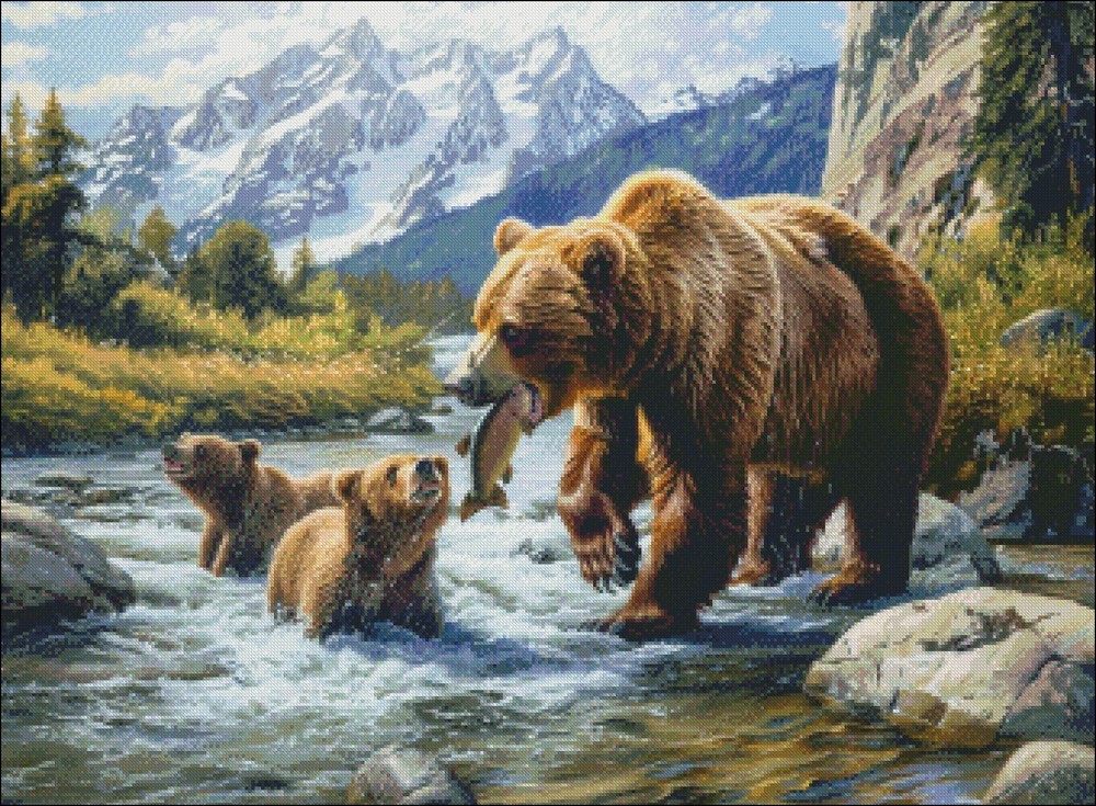 Bear's River Hunt 1 - Chart Counted Cross Stitch Patterns Needlework DMC Color