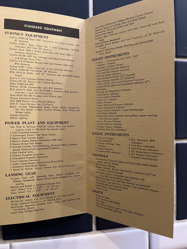 Beechcraft King Air B90 OCT.1968 Specifications & Performance Pamphlet Brochure