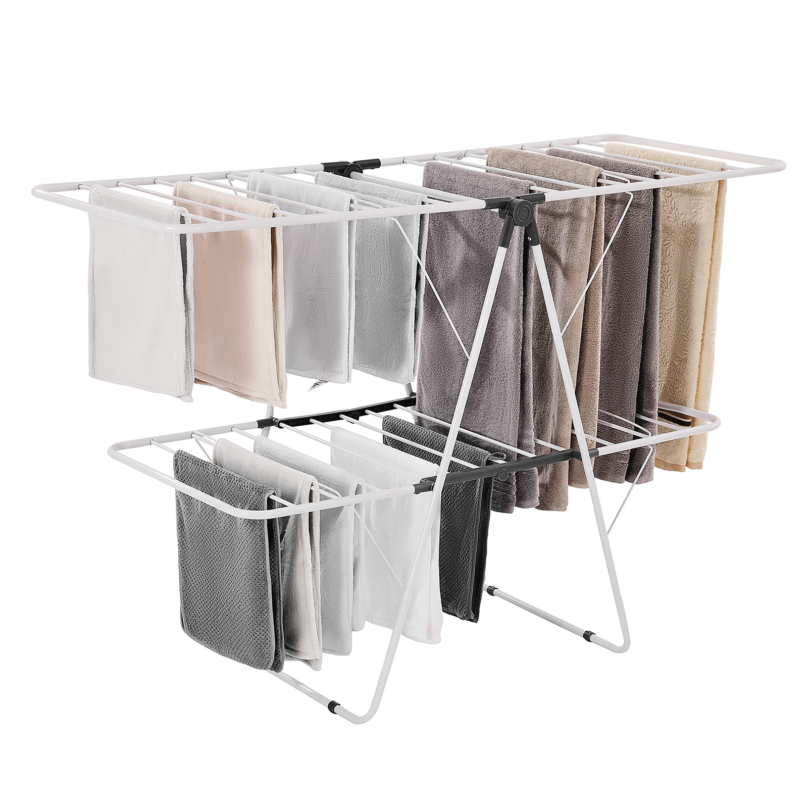Uimoso 2-Tier Foldable Clothes Drying Rack with Sock Clips 31 Drying Rods White