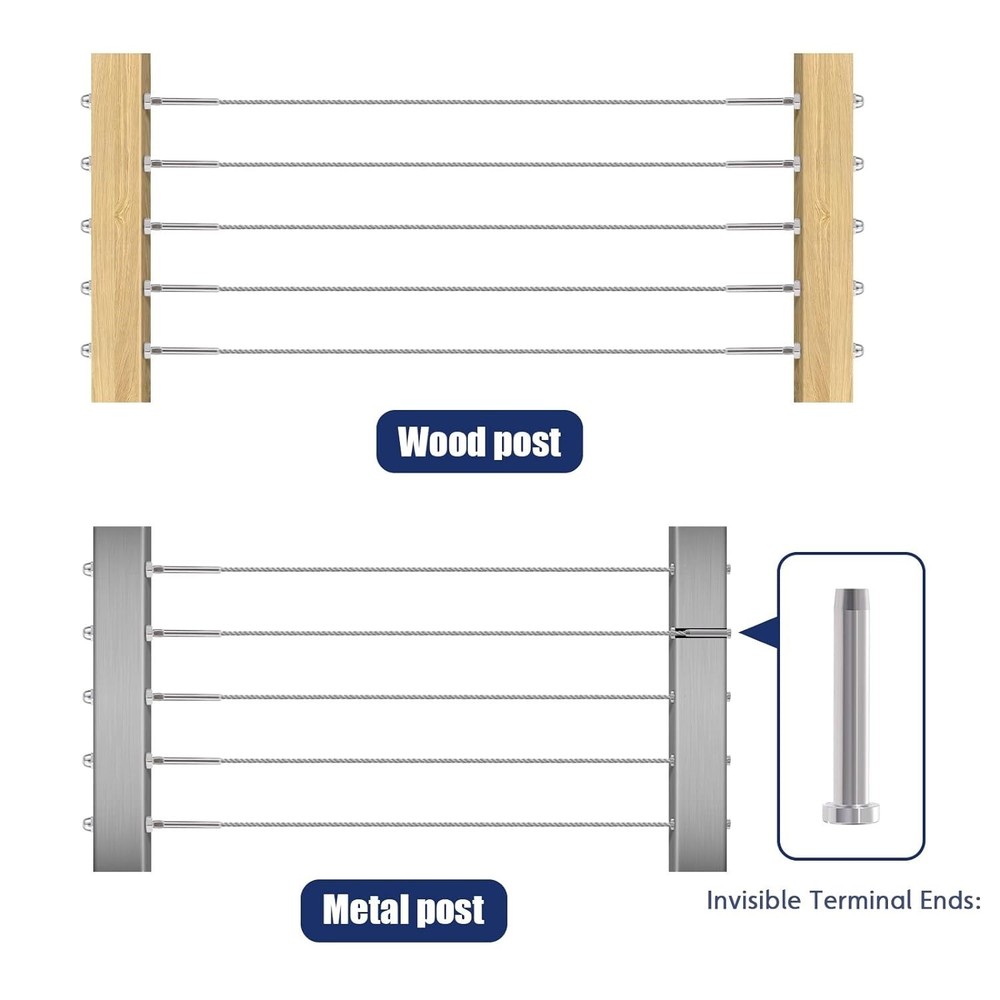 Cable Deck Railing Swage Threaded Terminal End Fitting for 1/8" Cable Wood Metal