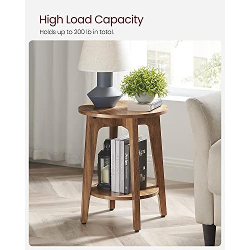 Side Table, Small Round End Table with Lower Shelf, Nightstand for Small Spaces