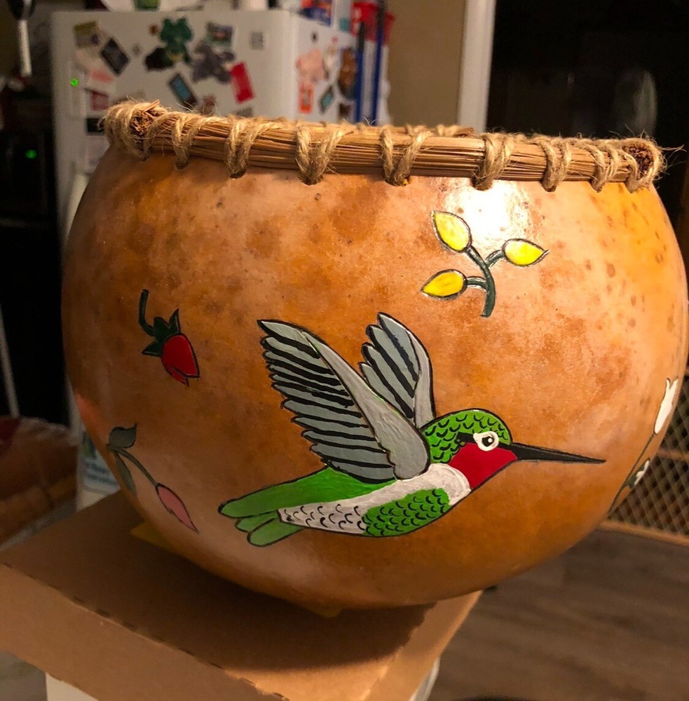 Hand Painted Gourd Bowl Signed