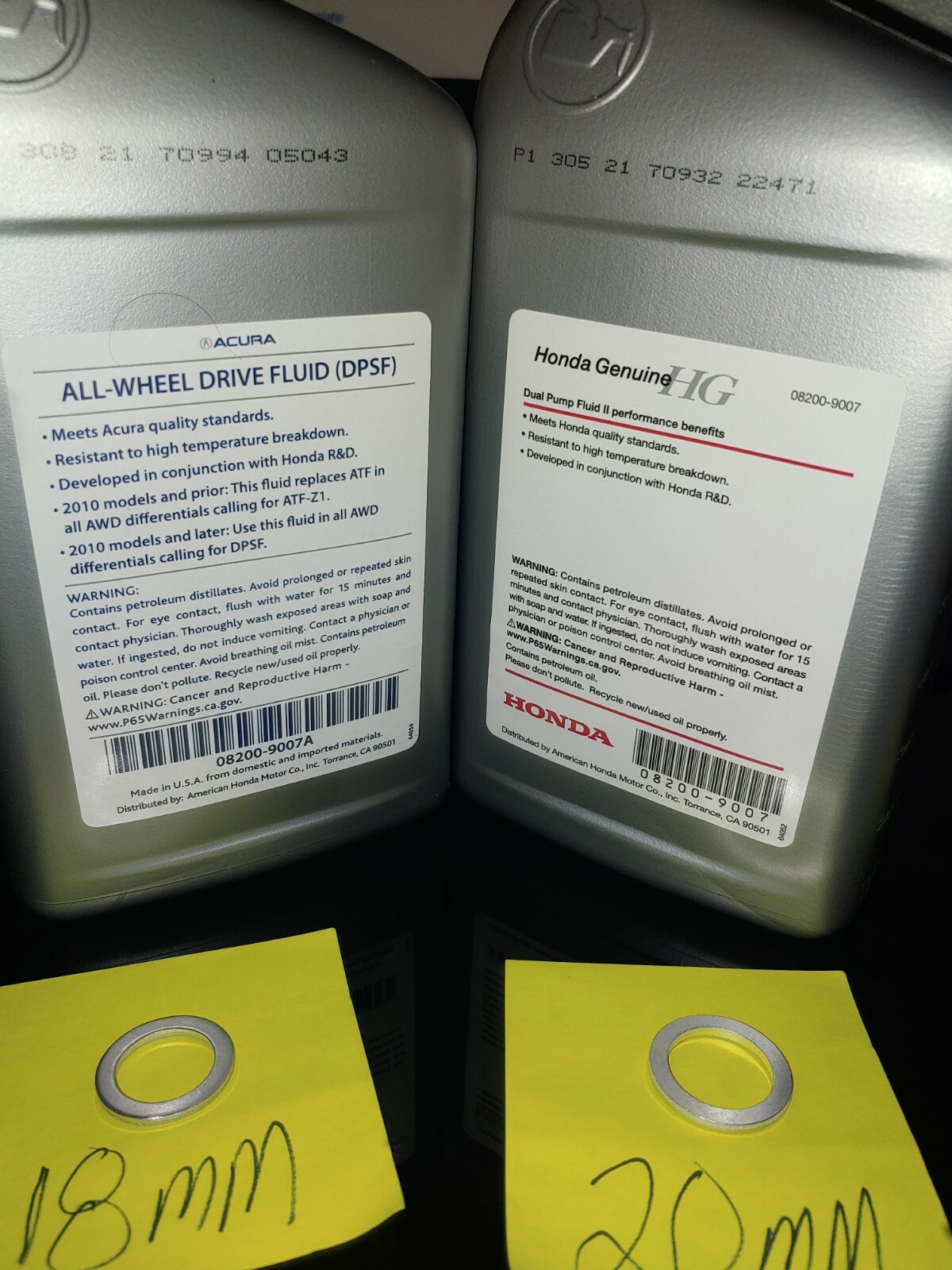 2 QUARTS GENUINE HONDA Dual Pump II Fluid W/Crush Washers 08200-9007 DPSF II
