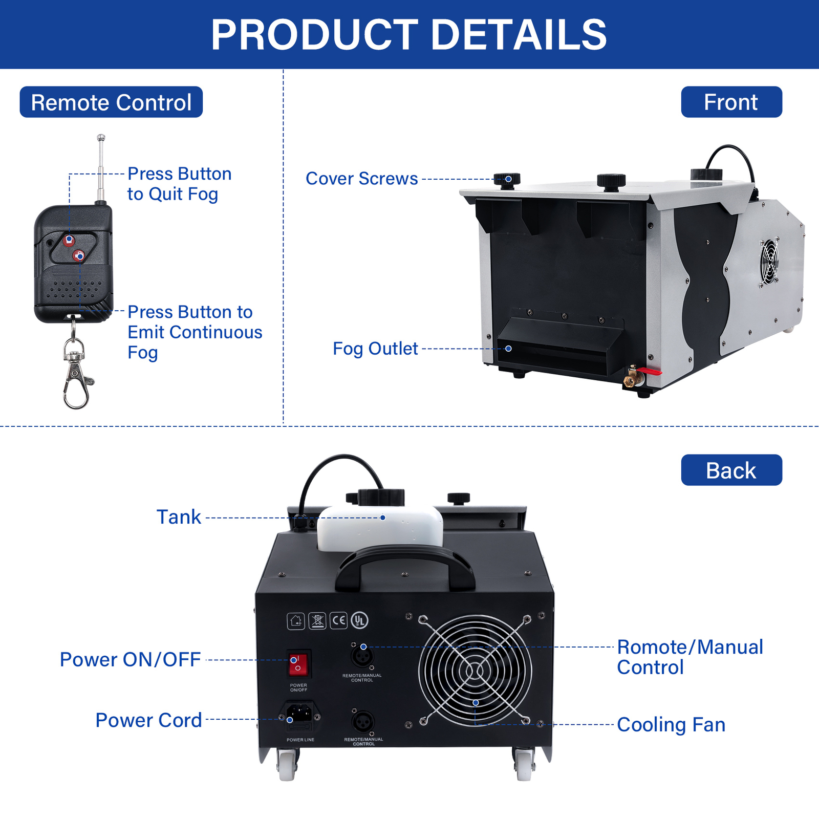 1500W Low Lying Smoke Fog Machine DJ Stage Dry Ice Ground Fogger With Remote US