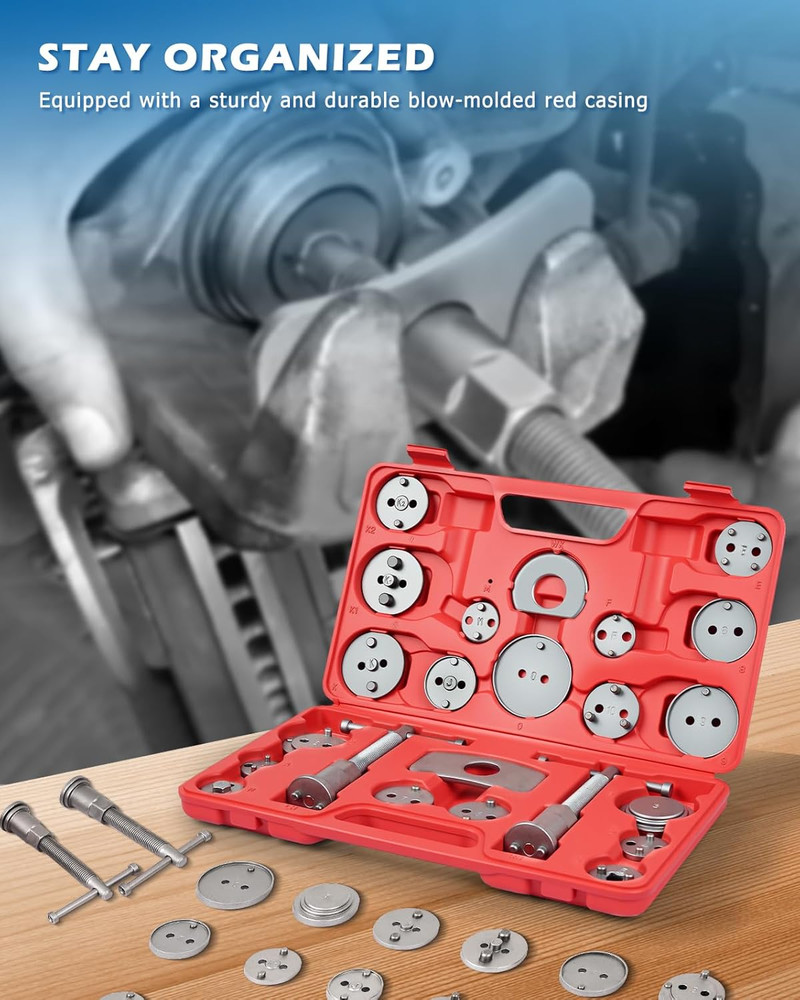 27Pcs Brake Caliper Wind Back Tool Kit Piston Compressor Pad Replacement Set Red