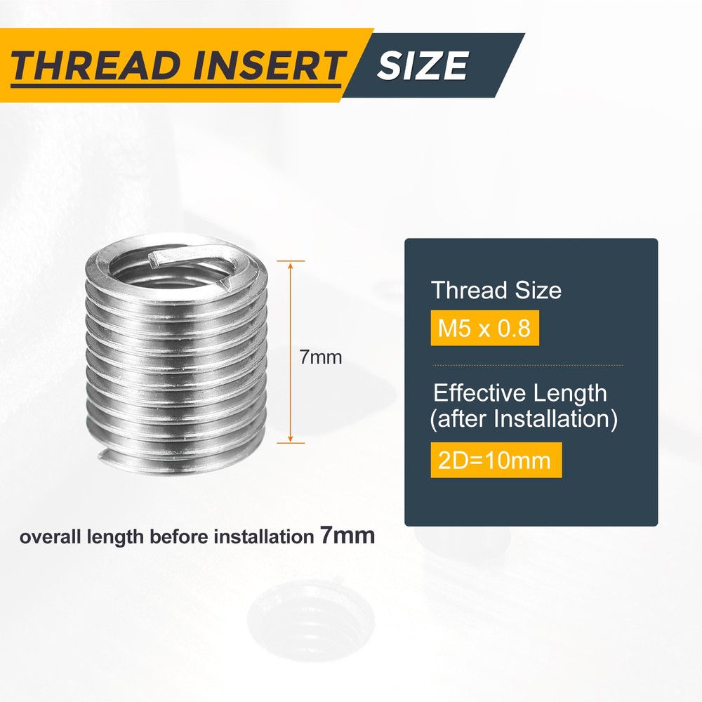 50pcs Wire Thread Inserts M5 x 0.8 x 2D Metric Helical Threaded Sleeve