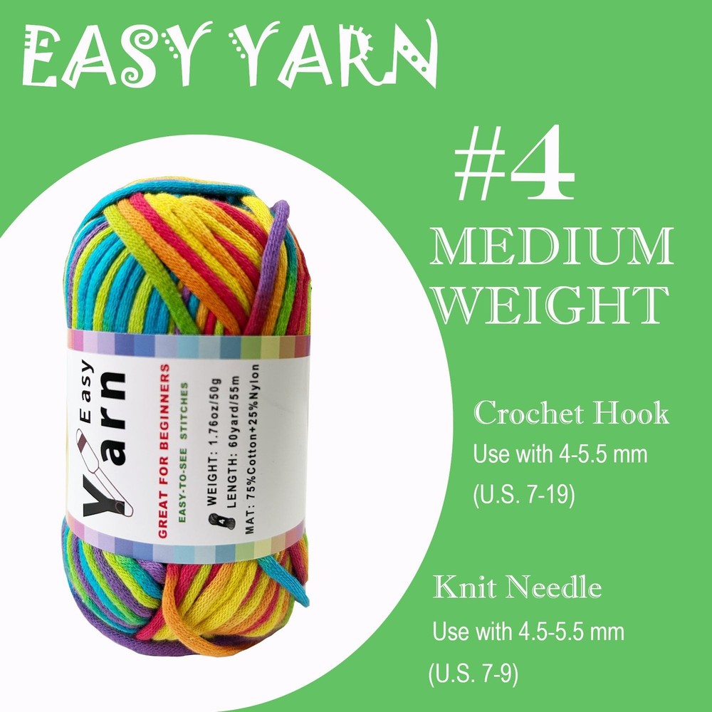 Beginner Easy Yarn Kit for Knitting,Crocheting; Worsted Weight Medium #4; Cot...