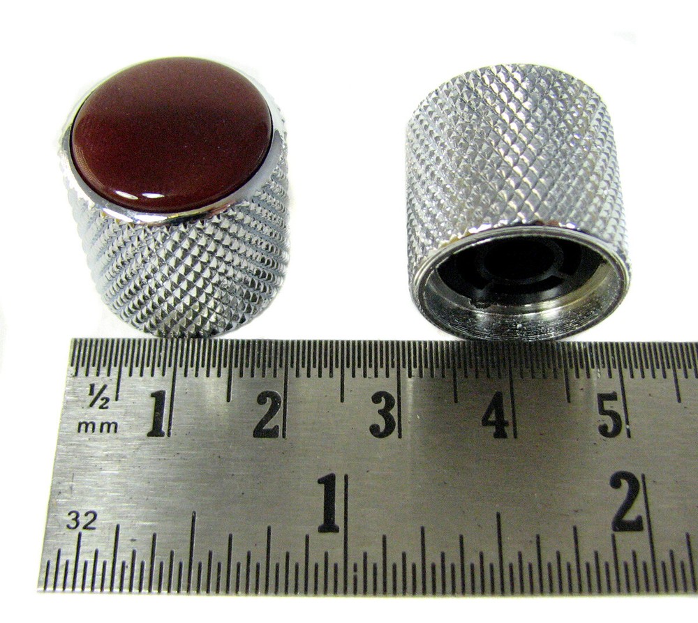 2-pack Chrome Dome Knobs with Red Agate Tops for Guitar/Cigar Box Guitar & more!