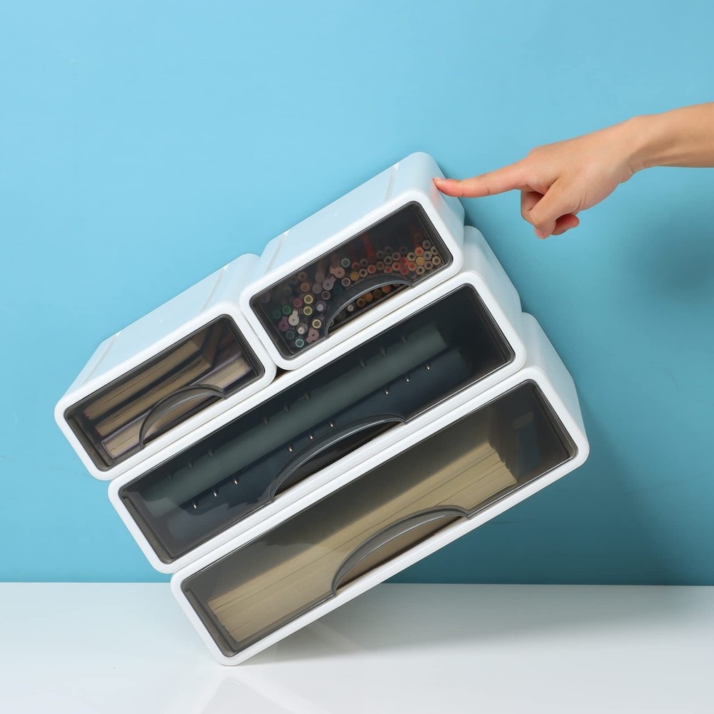 White Desktop Drawers for Paper, Stackable Office Storage Drawers for Desk, C...