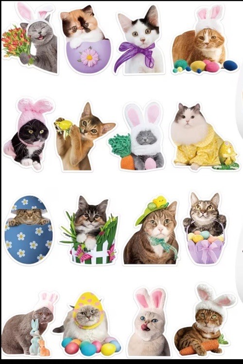 40 PCs ~1x1.2” Adorable Cats In Easter Costumes Stickers 16 Designs