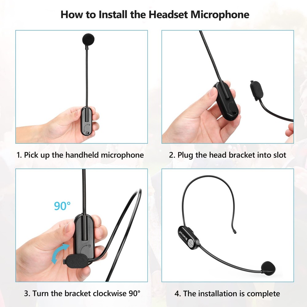 Wireless Microphone Headset with 1/4''Plug, 165ft Range, UHF Wireless Headset...