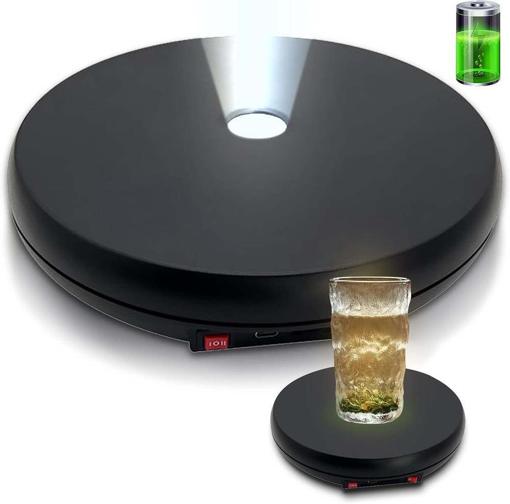 Motorized Rotating Display Stand with LED Light , 10 Inch /55Lbs Load, 360 Elect