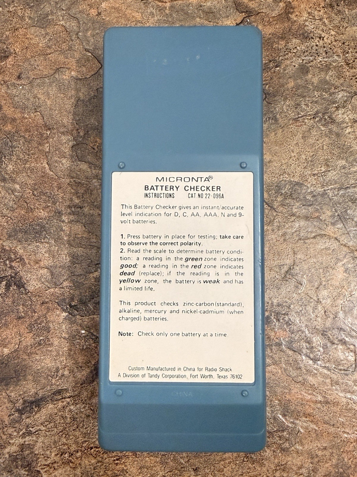 Vintage Micronta Battery Checker Tester 22-096A, D,C, AA, AAA, N & 9-Volt Batt