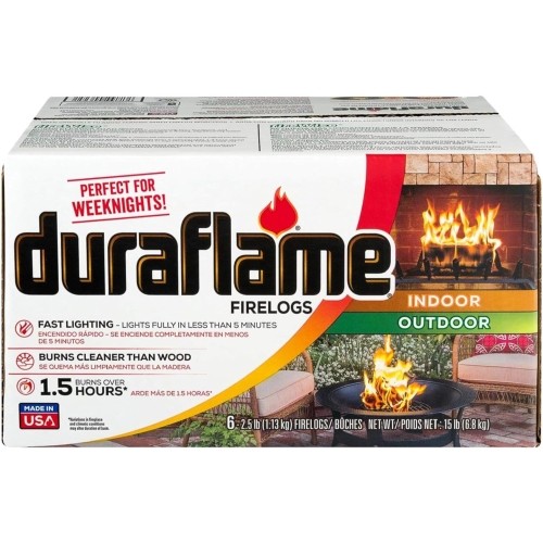 Duraflame Indoor & Outdoor Firelogs — Fast Light, 1.5-Hour Burn, 2.5 lb (6-Pack)