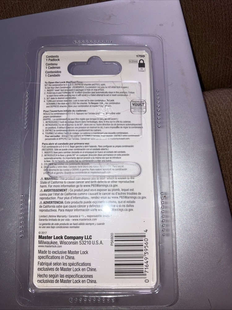 New Master Lock Resettable Combination Padlock 1” Brass 175D