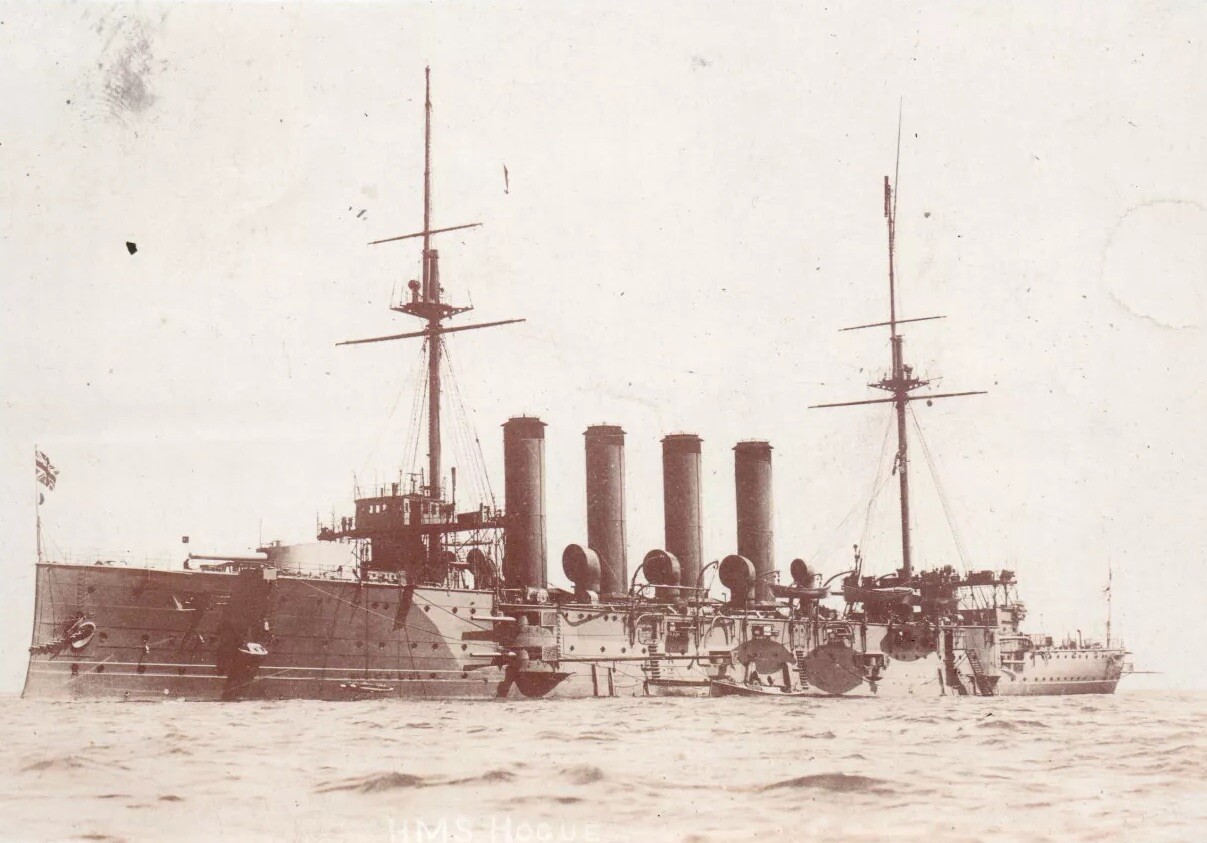 WWI HMS Hogue Royal Navy British Cruiser Ship Real Photo Postcard