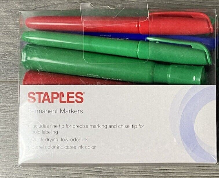 Staples Assorted Color Red Blue Black 16 Pack Permanent Markers 8 Fine 8 Chisel
