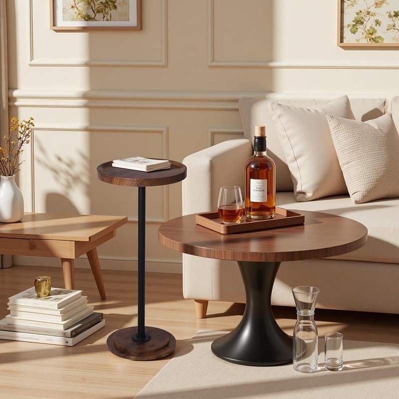 Modern Round Side Table Chic Wood Grain Versatile End Table Portable Setup New