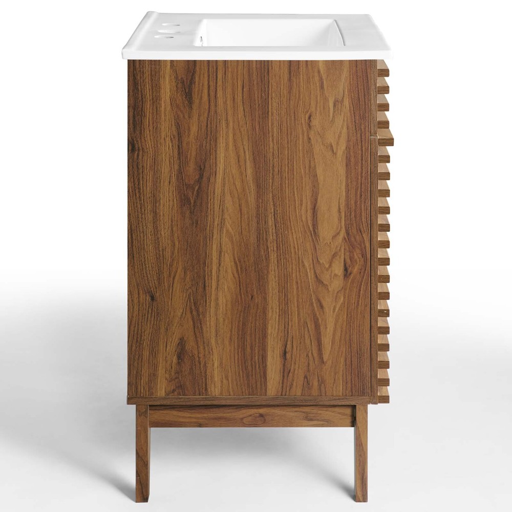 Modway Render Mid-Century Bathroom Vanity With Sink in Walnut White