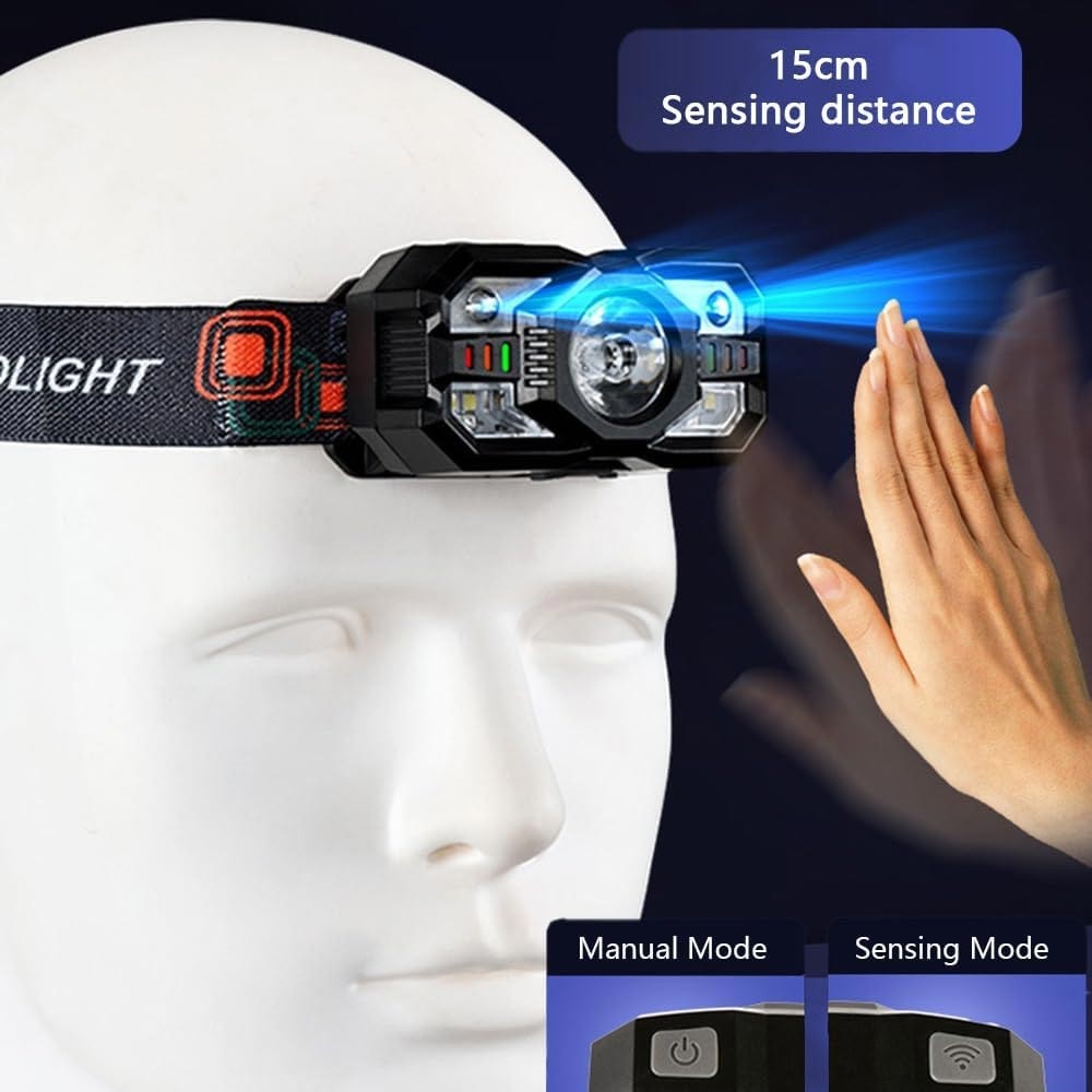 2X Strong LED Headlamp Flashlight USB Rechargeable Wave Sensor Head Torch Light