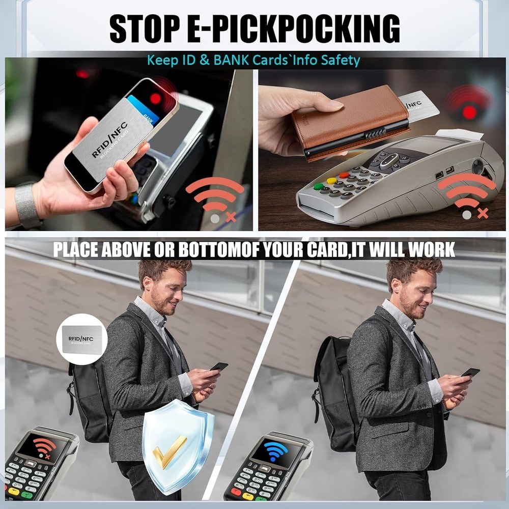 RFID Blocking Cards - NFC Credit Card Protector, Silver, 4 Pcs