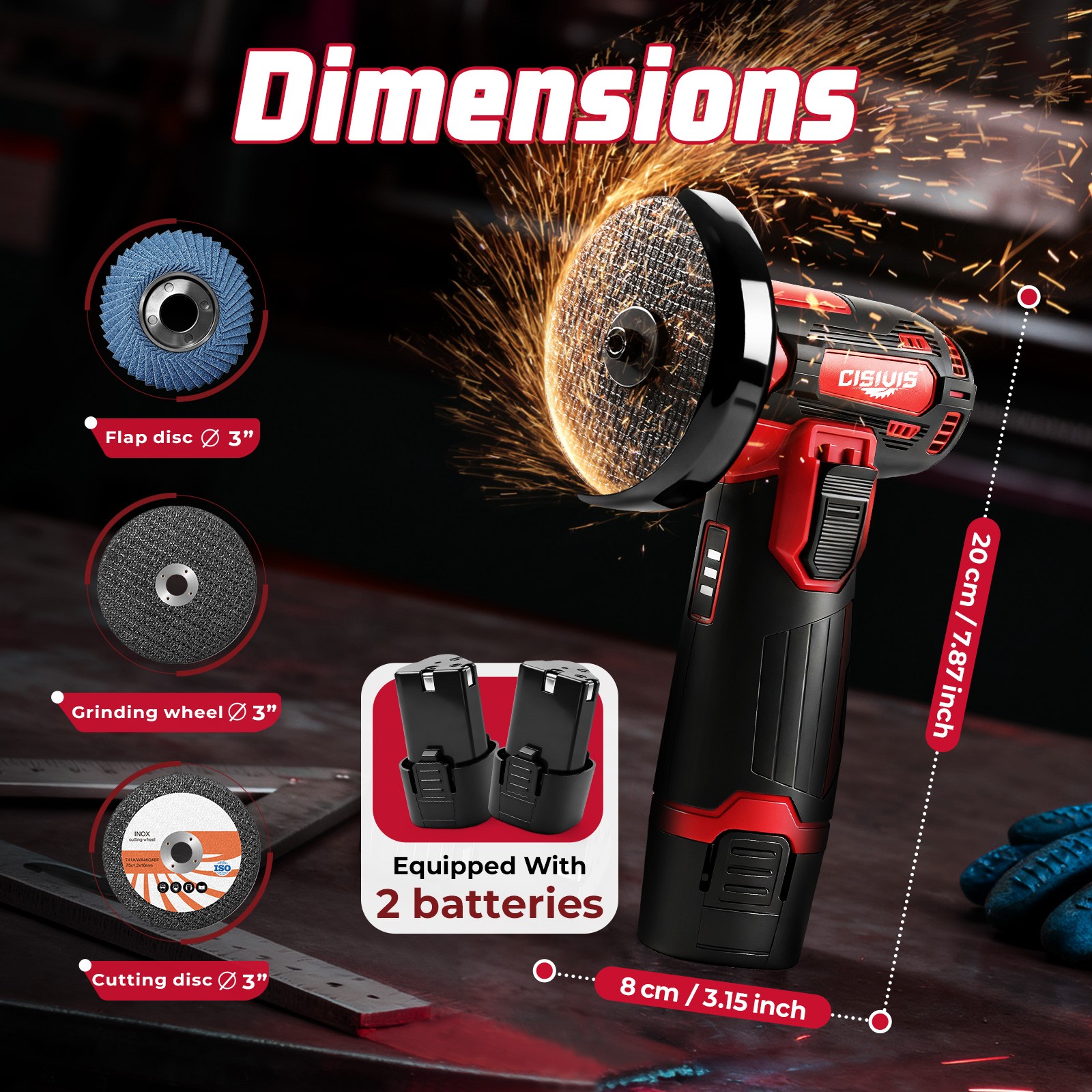 3" 12V Cordless Angle Grinder, Mini Cut-Off Tool & Polisher for Metal, Wood